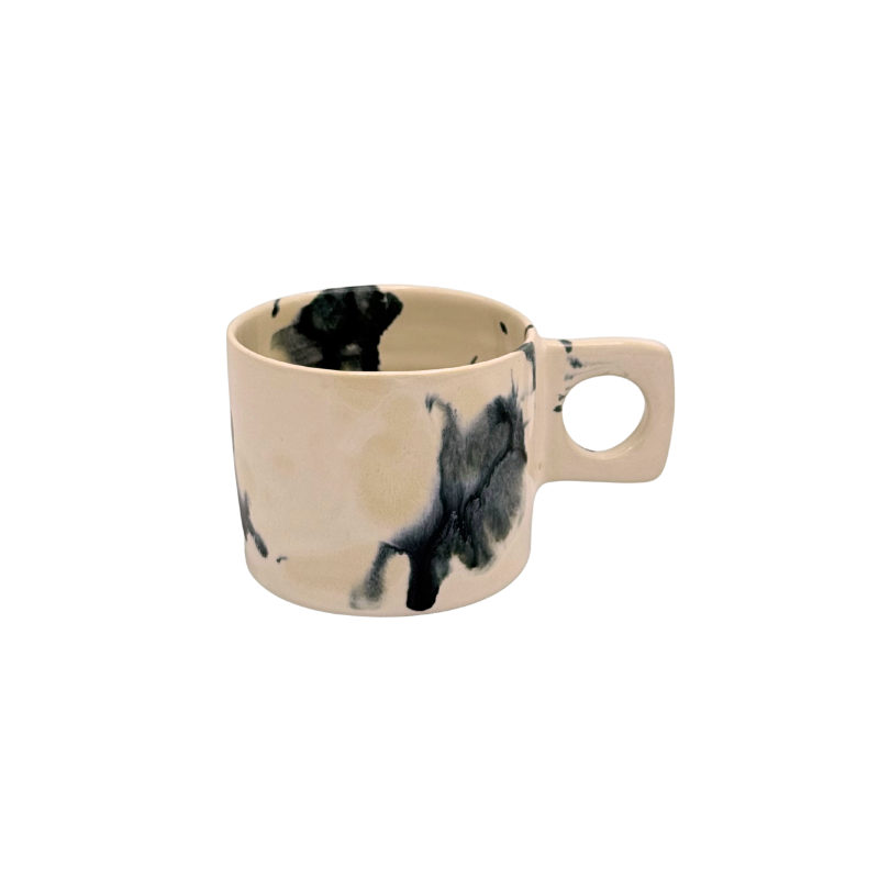 Taza semi gres asa cuadrada azul