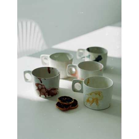 Square handle stoneware cup