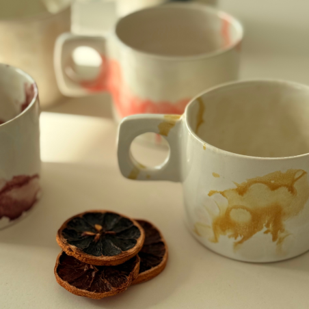 Square handle stoneware cup